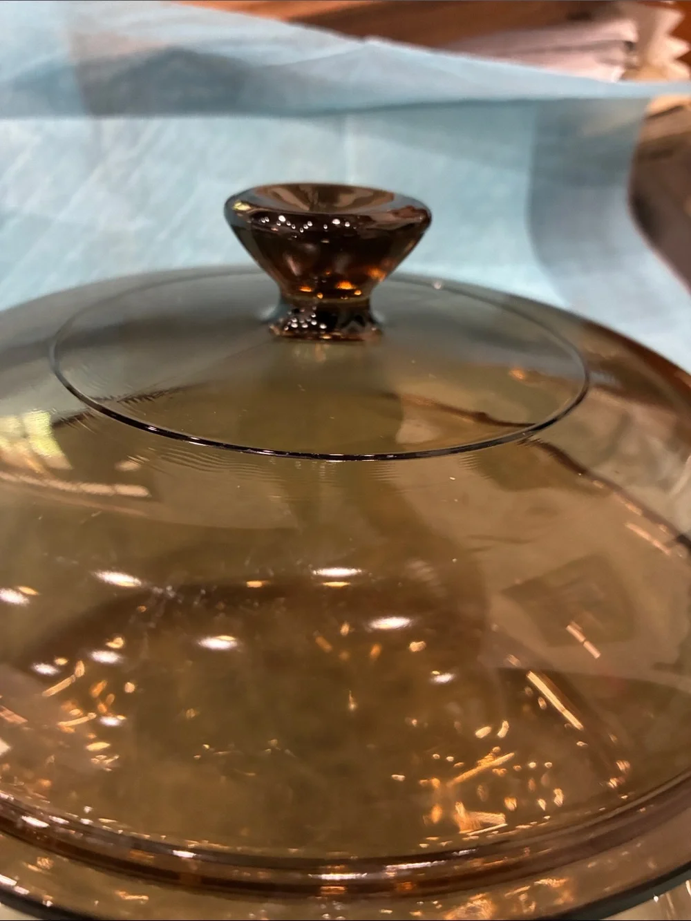 Amber Glass Covered Skillet with Handle Pyrex vision ware 7 inch with lid
